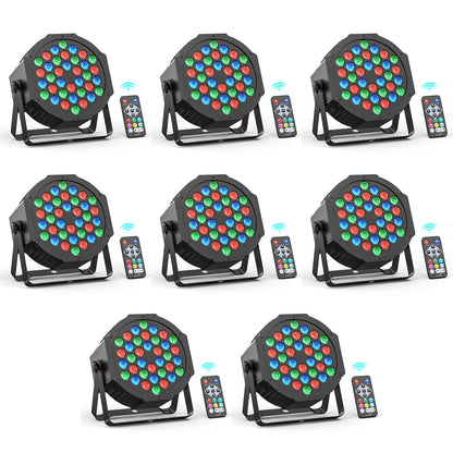 Set 8 lampi Par RGB 36 LED + DMX, control sunet si telecomanda