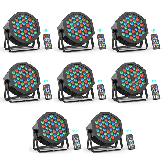 Set 8 lampi Par RGB 36 LED + DMX, control sunet si telecomanda