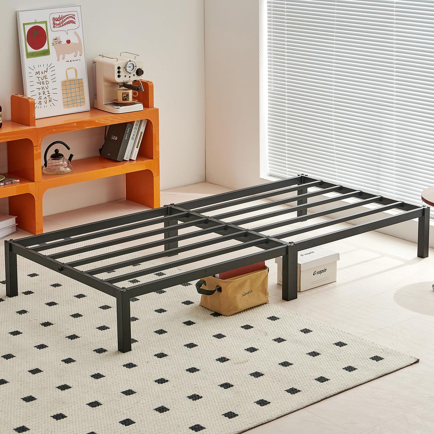 Pat metalic FetiNes LUBLIN-BK-IN 140x200 cm negru minimalist