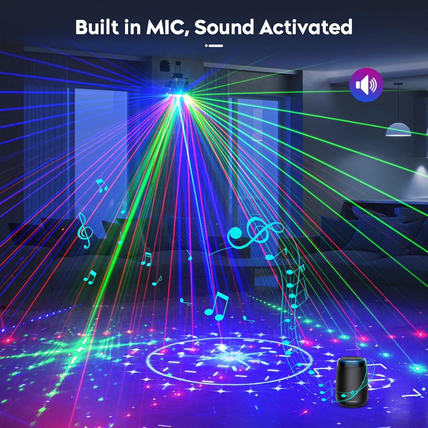 Disco Light, Disco Light Party Light with 9 RGB LED Lenses, DJ Headlight with Strobe Effect, Sound Activated, Suitable for Parties, Clubs, Weddings, Concerts, Bars, Birthdays