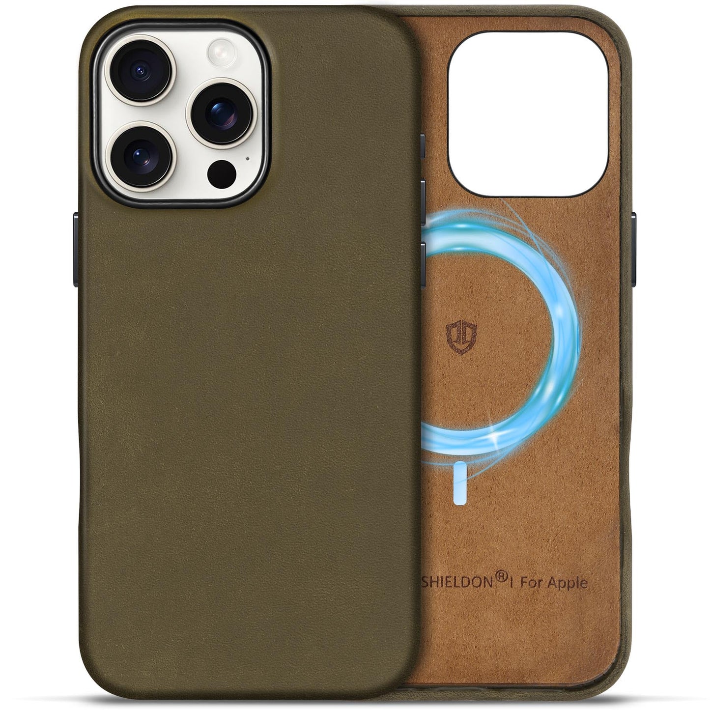 SHIELDON Case for iPhone 16 Pro 6.3" 2024, Genuine Leather, Magnetic Wireless Charging, Slim Fit, Non-Slip, Metal Button, Shockproof Protective Case Compatible with iPhone 16 Pro - Nappa Saddle Brown
