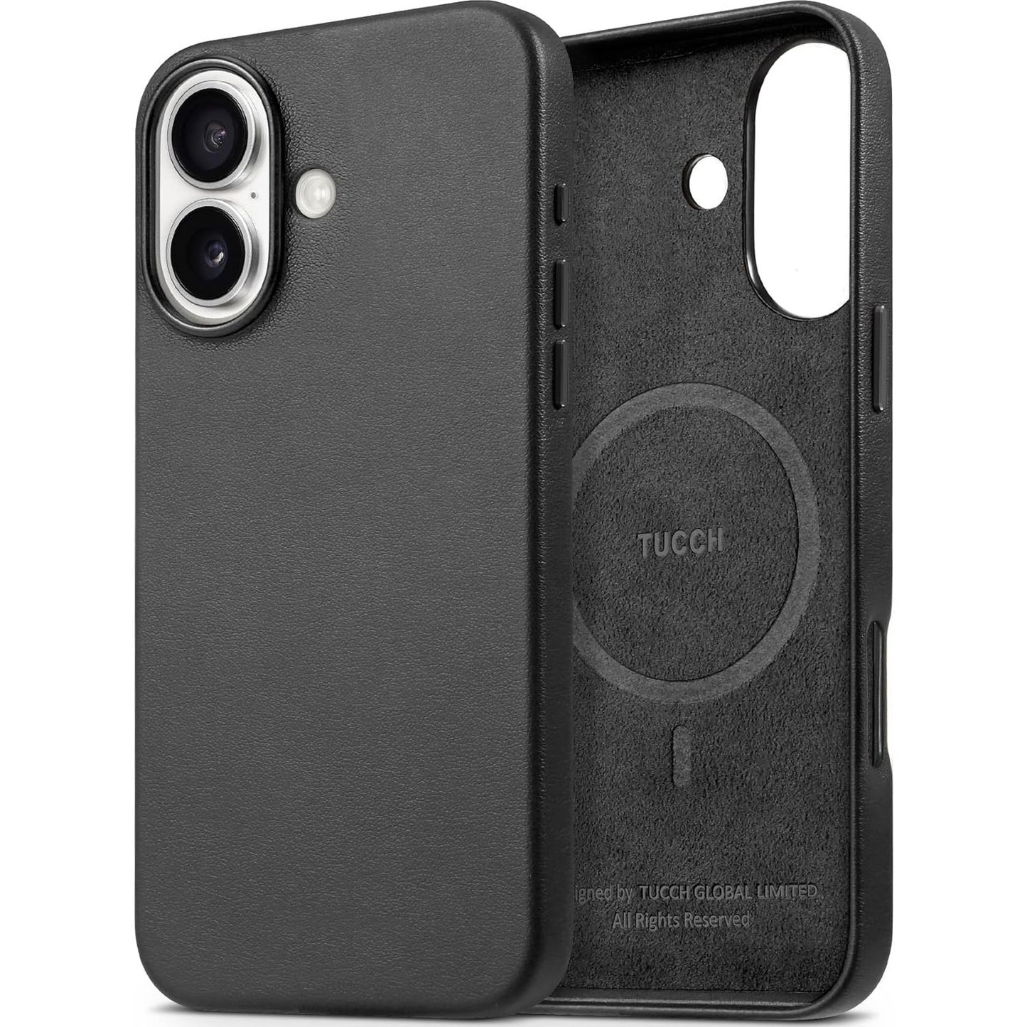 TUCCH Case for iPhone 16, [Magnetic Wireless Charging] Anti-Slip PU Leather Shockproof Phone Case, Slim Anti-Fingerprint Lightweight Protective Back Cover Compatible with iPhone 16 6.1" 2024, Black