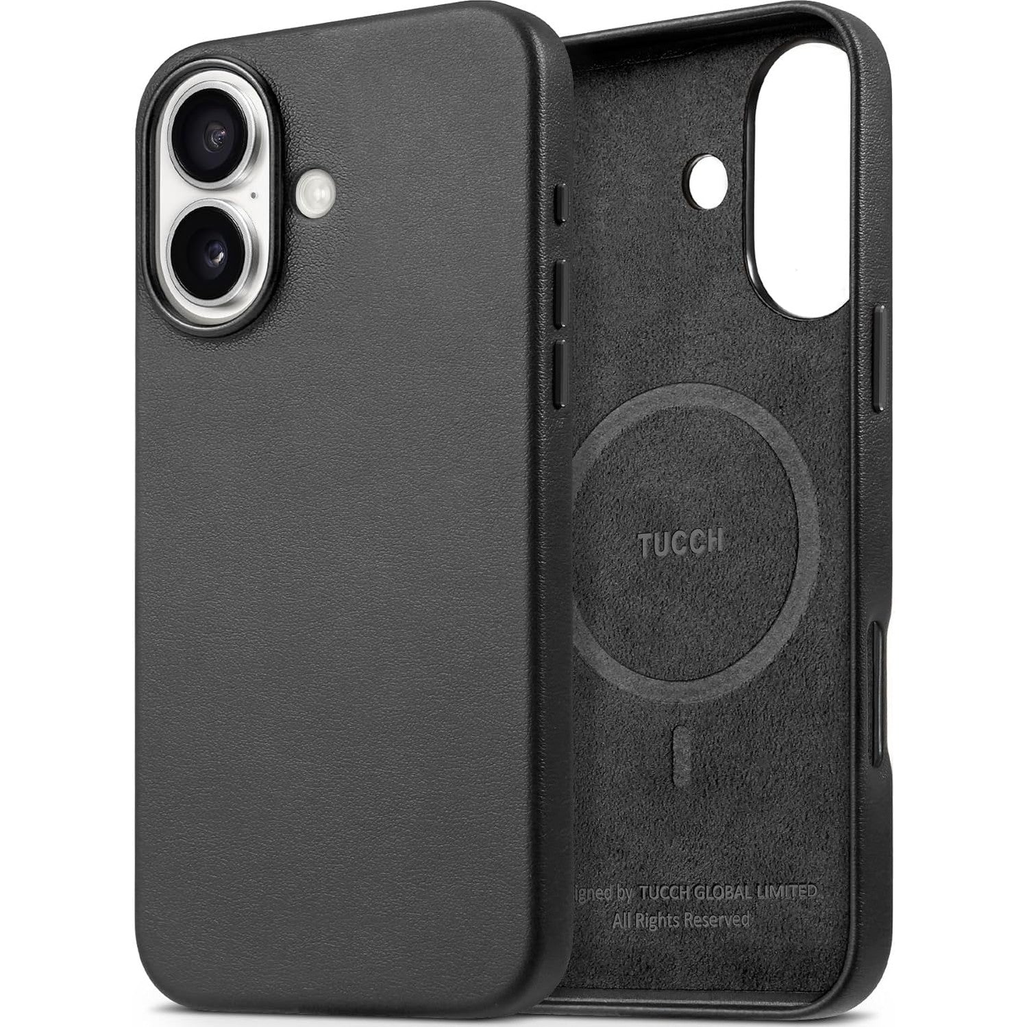 TUCCH Case for iPhone 16, [Magnetic Wireless Charging] Anti-Slip PU Leather Shockproof Phone Case, Slim Anti-Fingerprint Lightweight Protective Back Cover Compatible with iPhone 16 6.1" 2024, Black