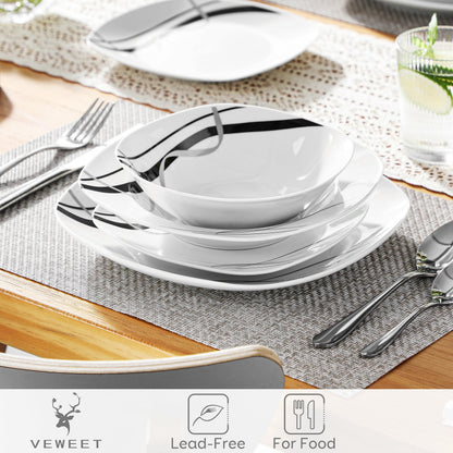 Set Vesela Serviciu masa VEWEET Fiona 24 piese portelan alb linii negre
