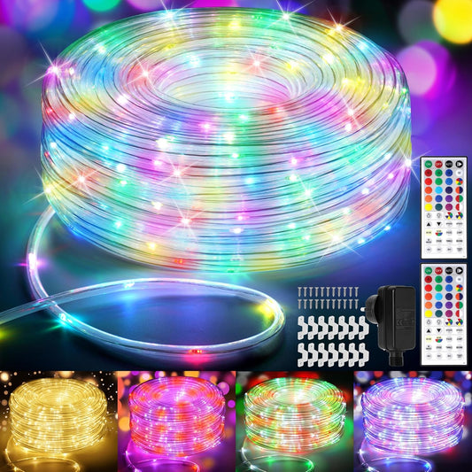 StarryEver 30 m LED Tube Fairy Lights Outdoor Power, 300 LED Light Tube Outdoor Warm White & Colourful, 25 Colours Fairy Lights Outdoor Fairy Lights with Remote Control for Garden