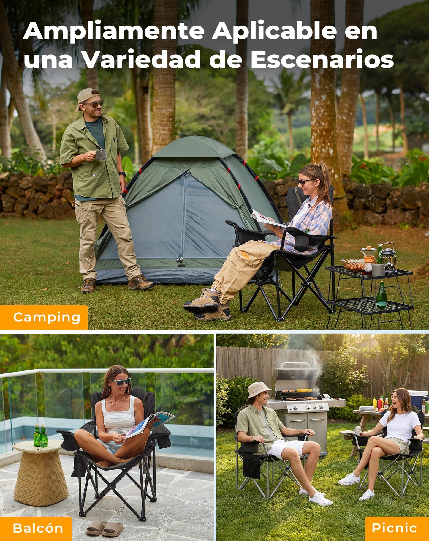 Scaun camping KingCamp Heavy Duty pliabil 250 kg suport lombar
