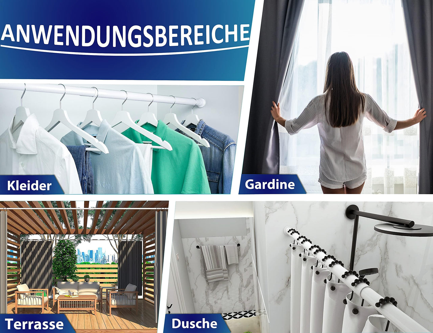 Galerie perdea MEISENBERG telescopica fara gaurire 210-260 cm alb