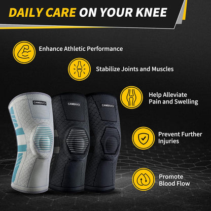 CAMBIVO 2 Pack Knee Braces for Knee Pain Women and Men, Knee Compression Sleeve with PMMA Side Stabilizers and Patella Knee Pads, Knee Support for Meniscus Tear, Arthritis, ACL, Joint Pain Relief