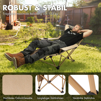 Scaun camping VILLEY pliabil cu suport picioare 150 kg kaki