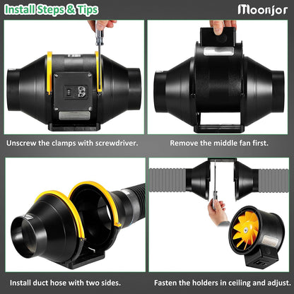 Moonjor 125 mm Flue Pipe Fan, Exhaust Fan Quiet, Inline Duct Fan with 2-Speed Switch, IEC-EU Power Cable for Tent, Garage, Bathroom, Toilet, Kitchen, Greenhouse