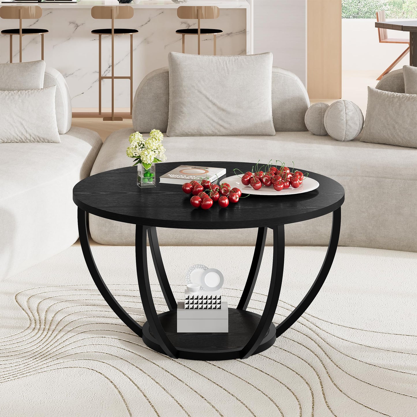 Masuta cafea HOMERECOMMEND rotunda cu depozitare 70 cm neagra