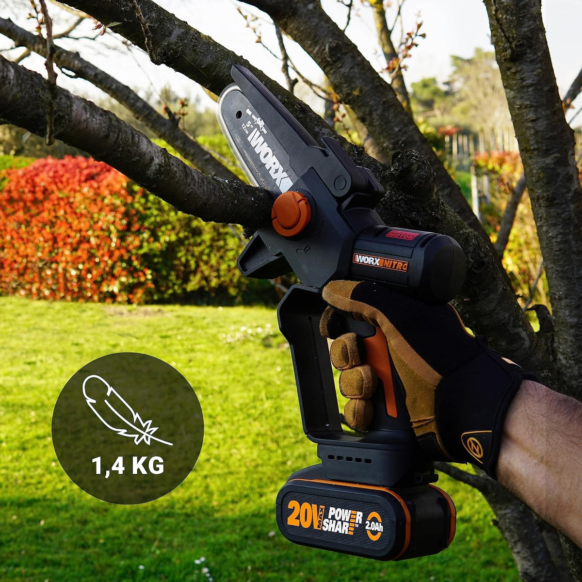 Mini fierastrau cu lant WORX Nitro WG325E.9, 20 V, fara acumulator si incarcator