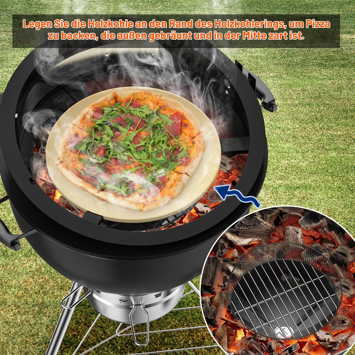 Set rotisor onlyfire pentru Weber 57 cm Kettle Grill cu motor si piatra pizza 38 cm