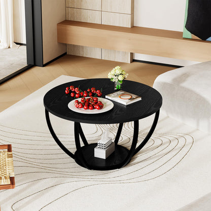 Masuta cafea HOMERECOMMEND rotunda cu depozitare 70 cm neagra