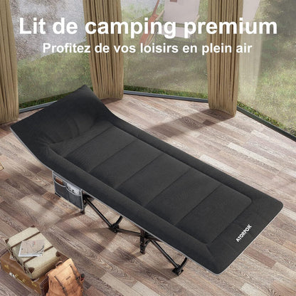 Pat pliabil de camping ATORPOK SHOP pentru adulti, 200 kg, negru