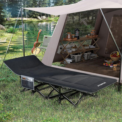 Pat pliabil de camping ATORPOK SHOP pentru adulti, 200 kg, negru