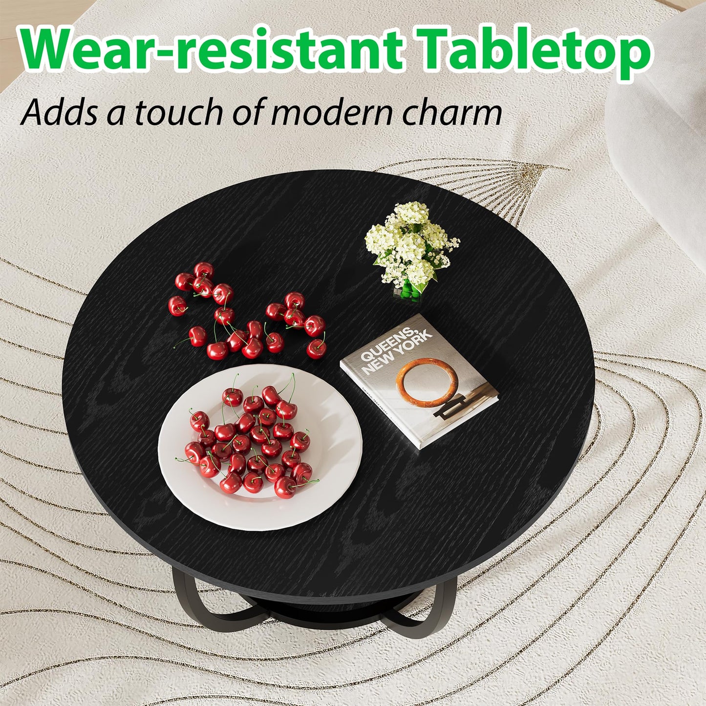 Masuta cafea HOMERECOMMEND rotunda cu depozitare 70 cm neagra