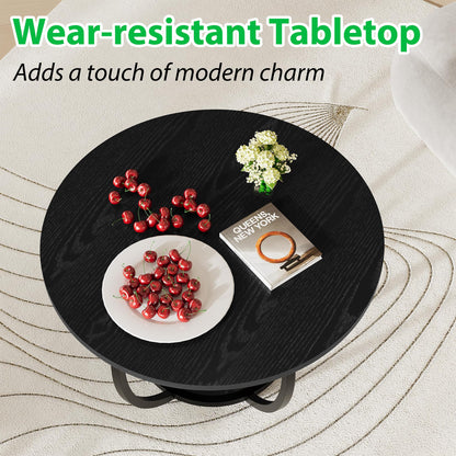 Masuta cafea HOMERECOMMEND rotunda cu depozitare 70 cm neagra