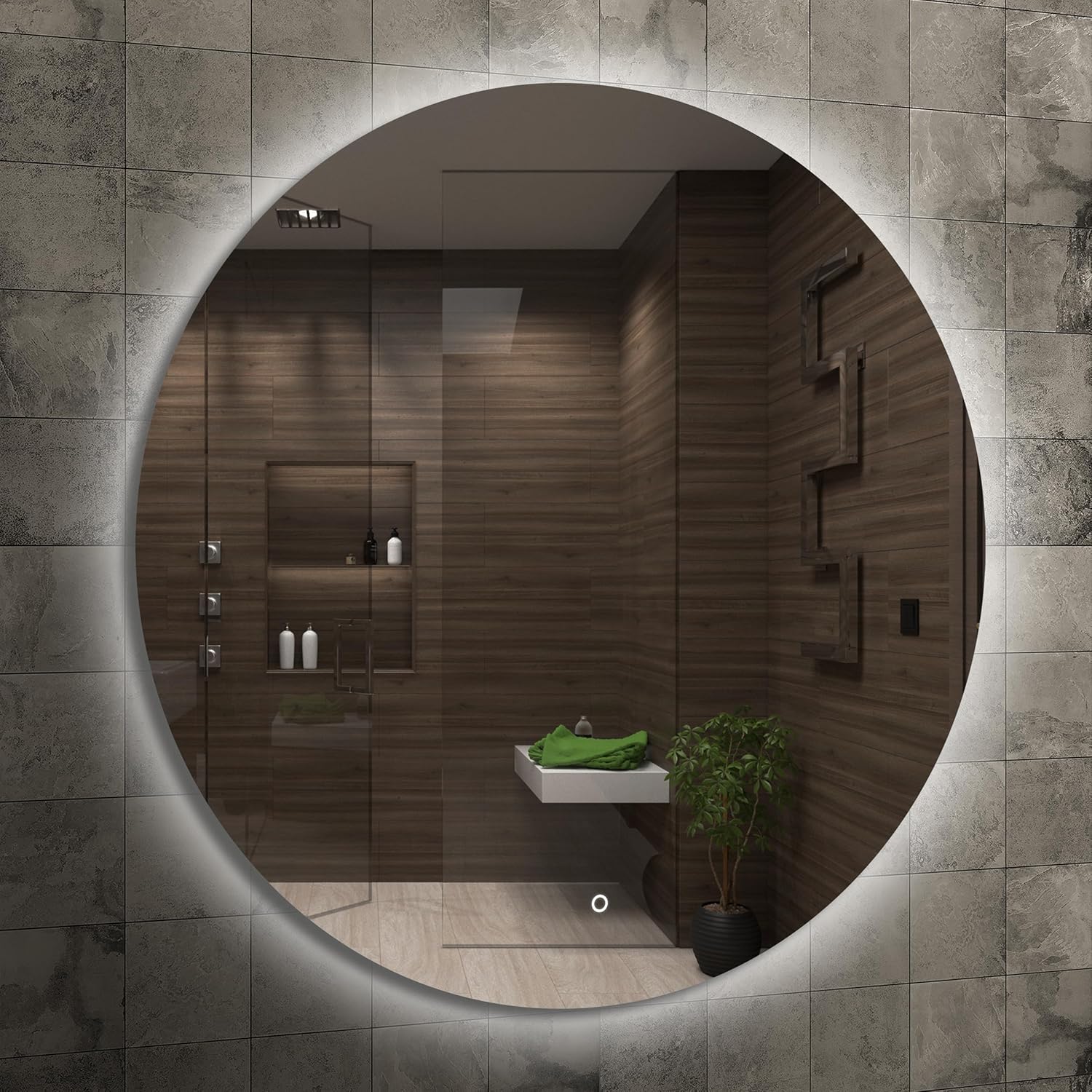 Home Glow Venti 50cm Round Bathroom Mirror with LED Lights, Round LED Bathroom Mirror with Touch Switch, Circular Mirror with natural white Backlit LED Light.