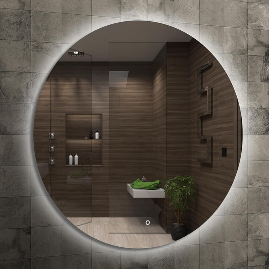 Home Glow Venti 50cm Round Bathroom Mirror with LED Lights, Round LED Bathroom Mirror with Touch Switch, Circular Mirror with natural white Backlit LED Light.