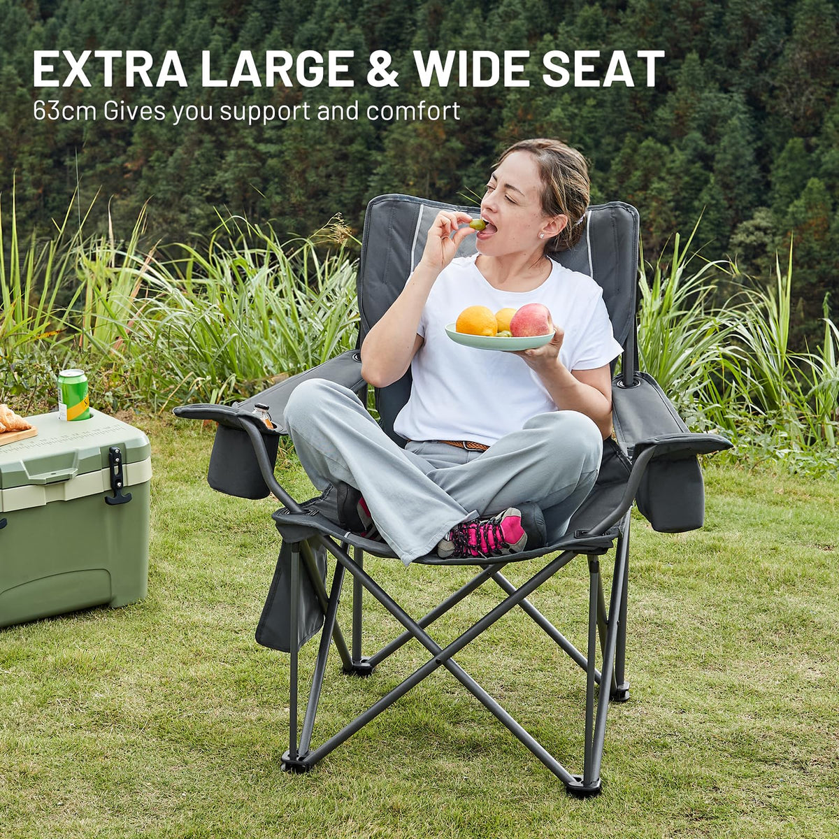 Set 2 Scaune camping TIMBER RIDGE 2 buc 200 kg sezut lat 63 cm