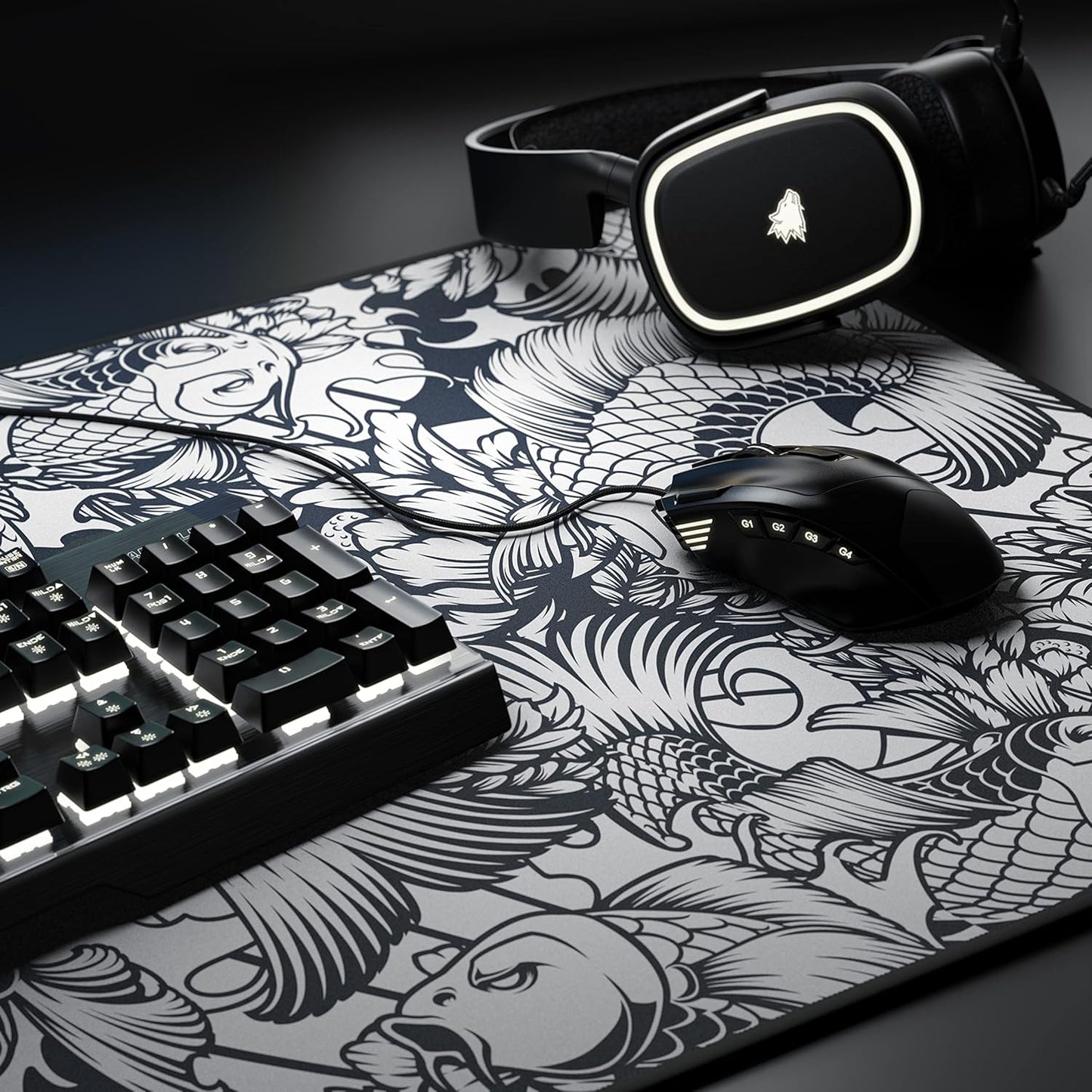 TITANWOLF - XXL Mouse Mat - Mouse Pad 900 x 400 x 3mm –Speed Gaming Mouse Pad - Extra Large - Table Mat Large Size - improved Precision and Speed – Design Koi Tattoo