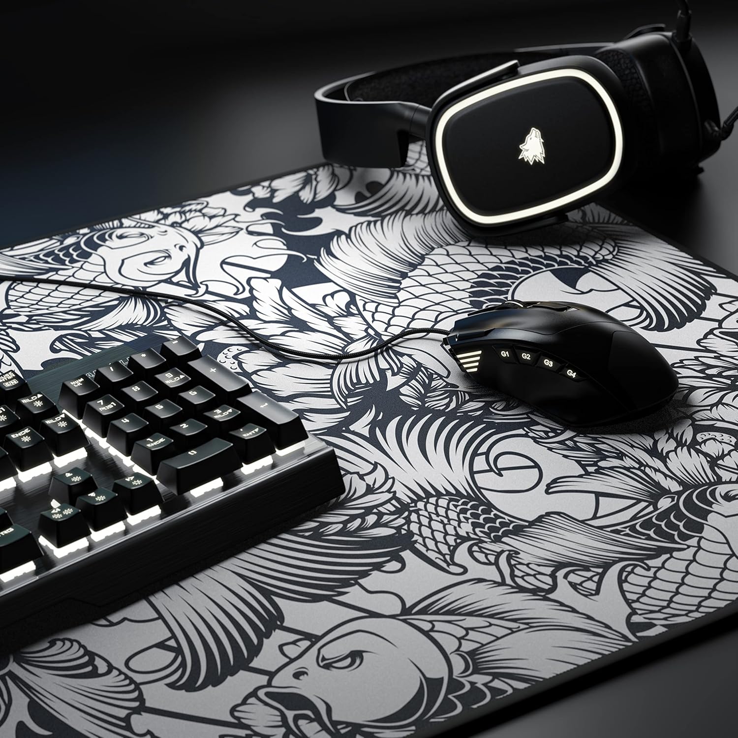 TITANWOLF - XXL Mouse Mat - Mouse Pad 900 x 400 x 3mm –Speed Gaming Mouse Pad - Extra Large - Table Mat Large Size - improved Precision and Speed – Design Koi Tattoo