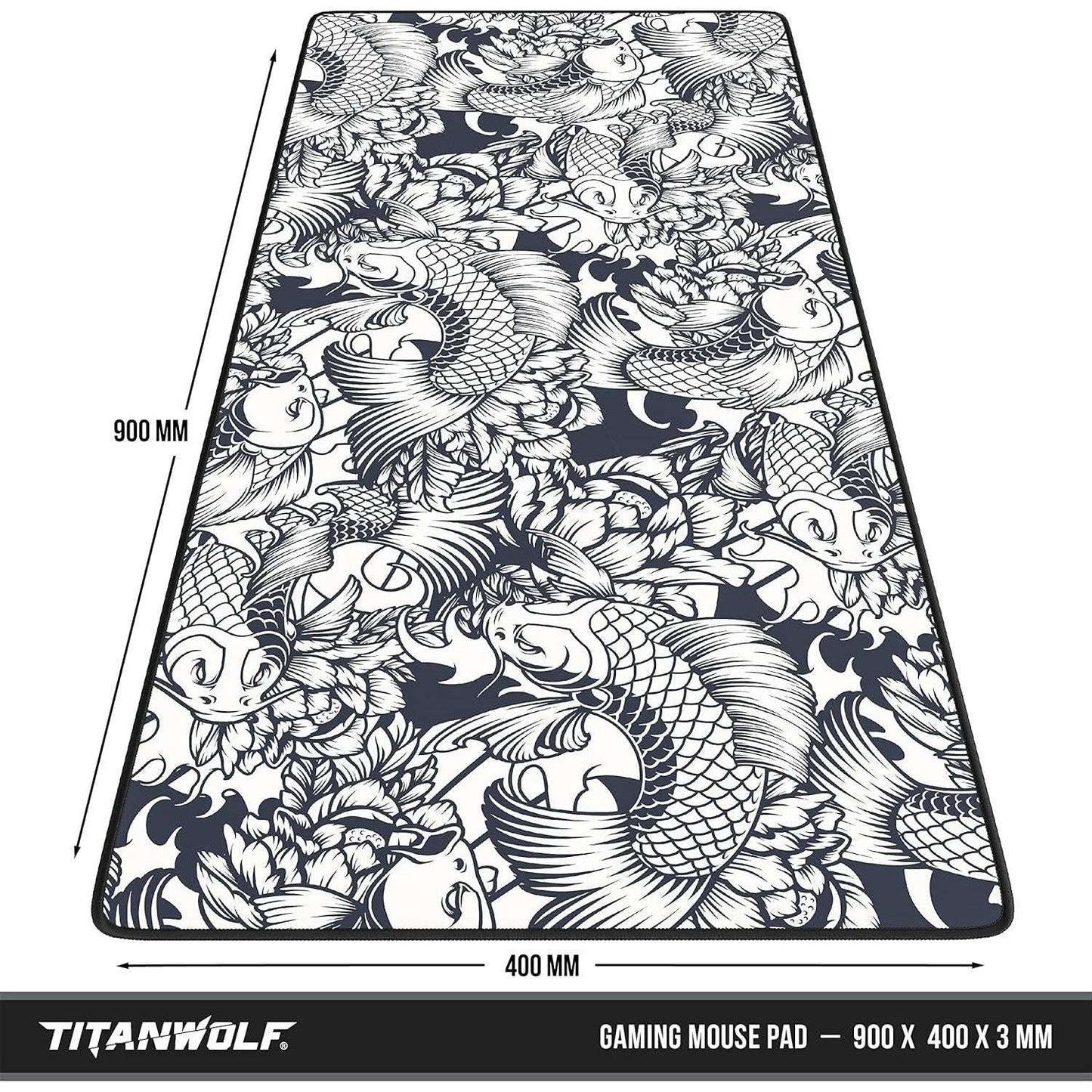 TITANWOLF - XXL Mouse Mat - Mouse Pad 900 x 400 x 3mm –Speed Gaming Mouse Pad - Extra Large - Table Mat Large Size - improved Precision and Speed – Design Koi Tattoo