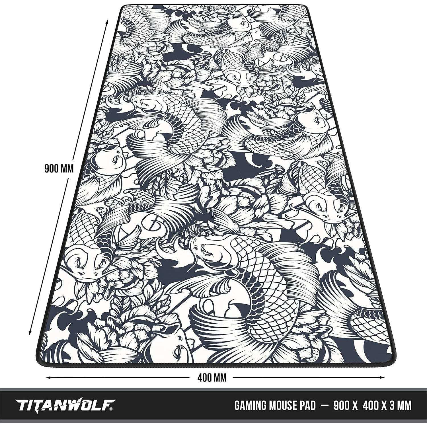 TITANWOLF - XXL Mouse Mat - Mouse Pad 900 x 400 x 3mm –Speed Gaming Mouse Pad - Extra Large - Table Mat Large Size - improved Precision and Speed – Design Koi Tattoo