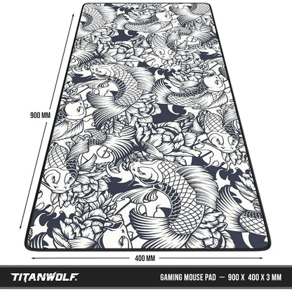 TITANWOLF - XXL Mouse Mat - Mouse Pad 900 x 400 x 3mm –Speed Gaming Mouse Pad - Extra Large - Table Mat Large Size - improved Precision and Speed – Design Koi Tattoo