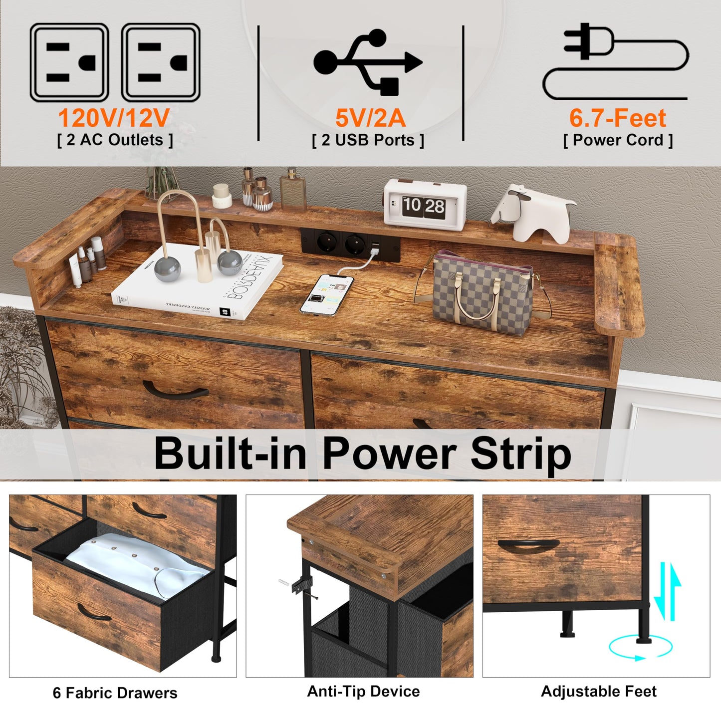 Comoda VEDECASA 6 sertare LED USB
