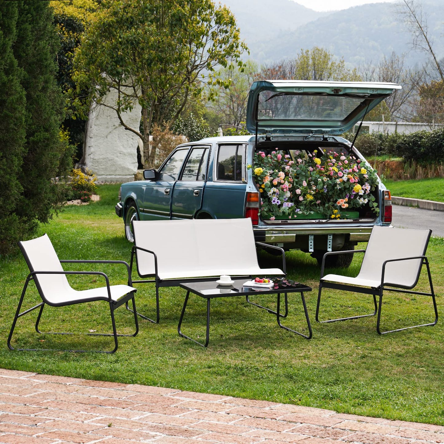 Set mobilier gradina Grand patio 4 piese, cadru otel, bej