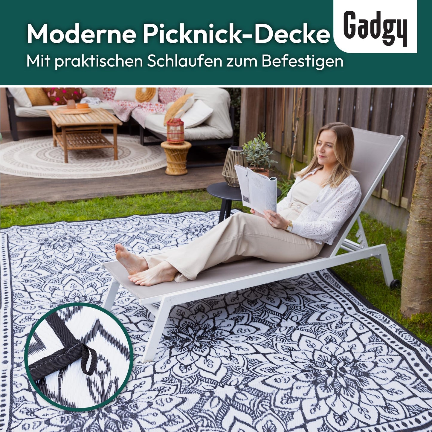 Covor exterior Gadgy Outdoor Mat White 200x300 impermeabil reversibil