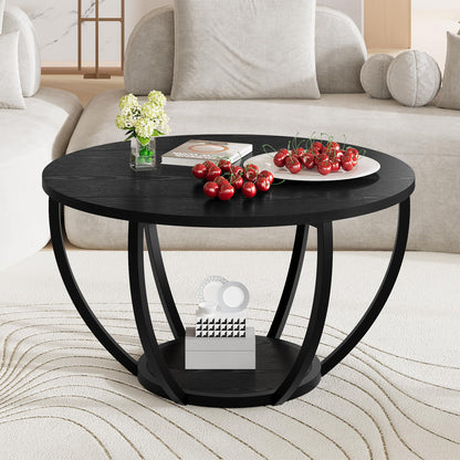 Masuta cafea HOMERECOMMEND rotunda cu depozitare 70 cm neagra