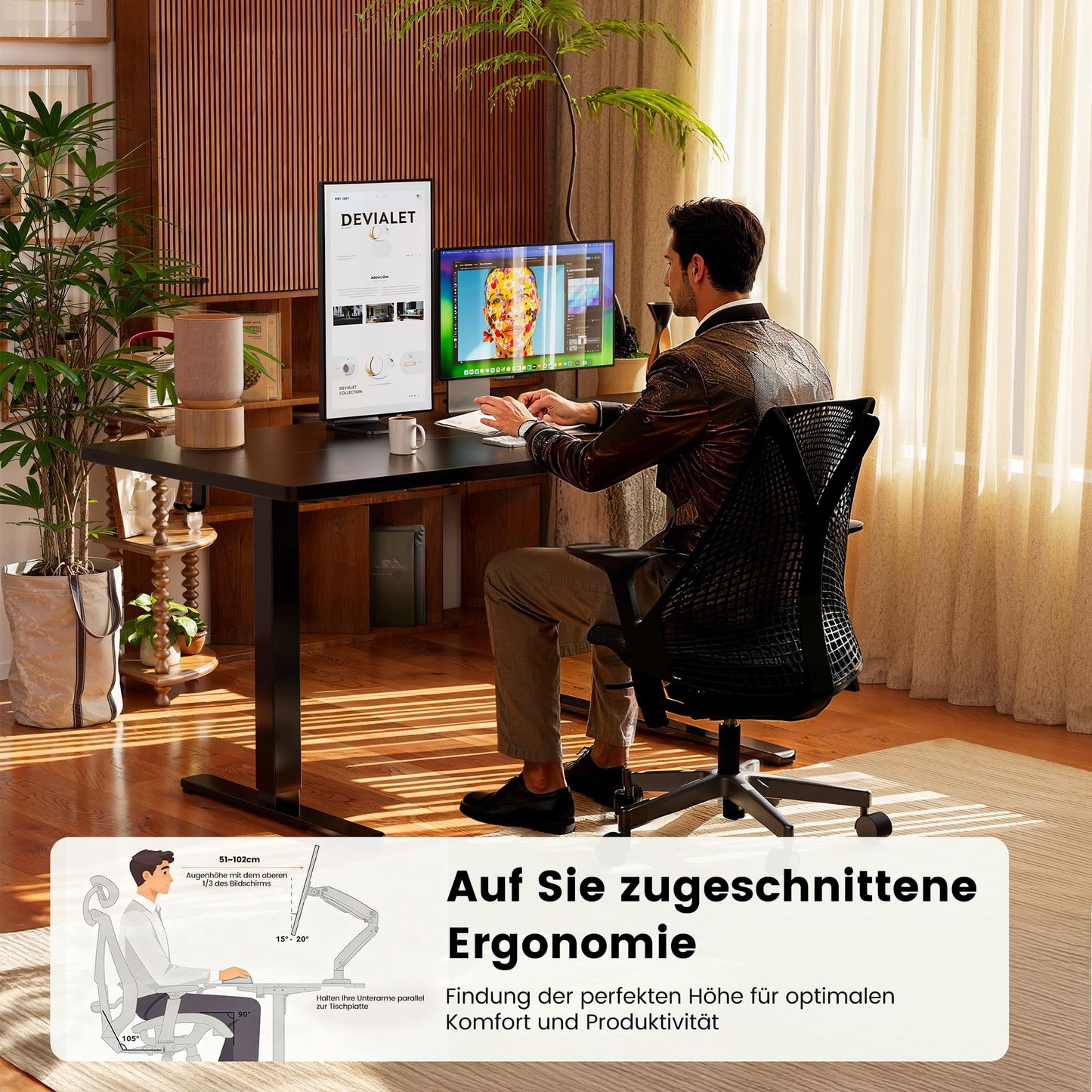 Birou ErGear Height-Adjustable Desk 160x80 cm electric 72-118 cm