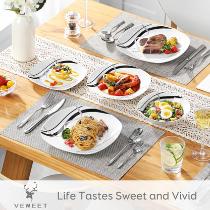 Set Vesela Serviciu masa VEWEET Fiona 24 piese portelan alb linii negre