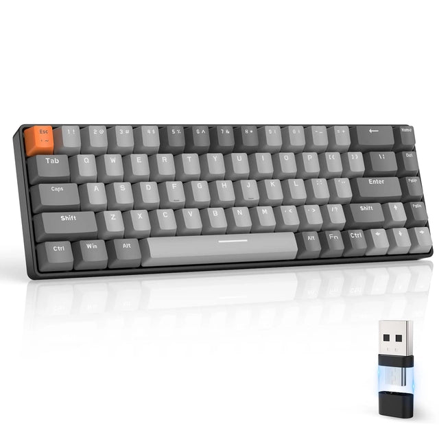 Tastatura Wireless MAGIC-REFINER RK68 60% Mecanică, Bluetooth 5.0 & 2.4GHz, Hot Swappable, Switch Linear Red – Compactă pentru Gaming PC, Mac, Xbox, Smartphone