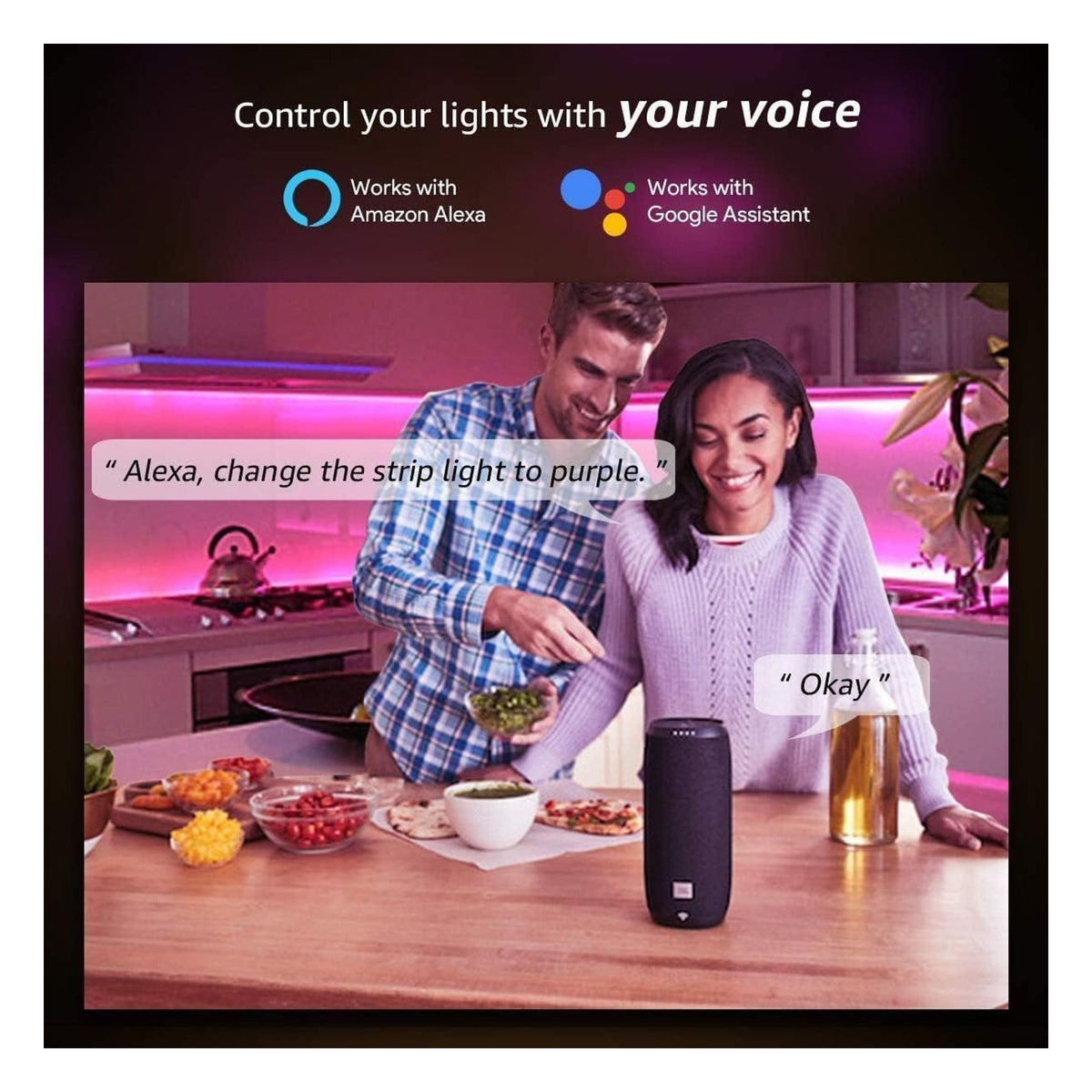 Banda LED inteligenta Lepro RGB Music, 5 m, Wi-Fi 2.4 GHz, compatibila Alexa si Google Home
