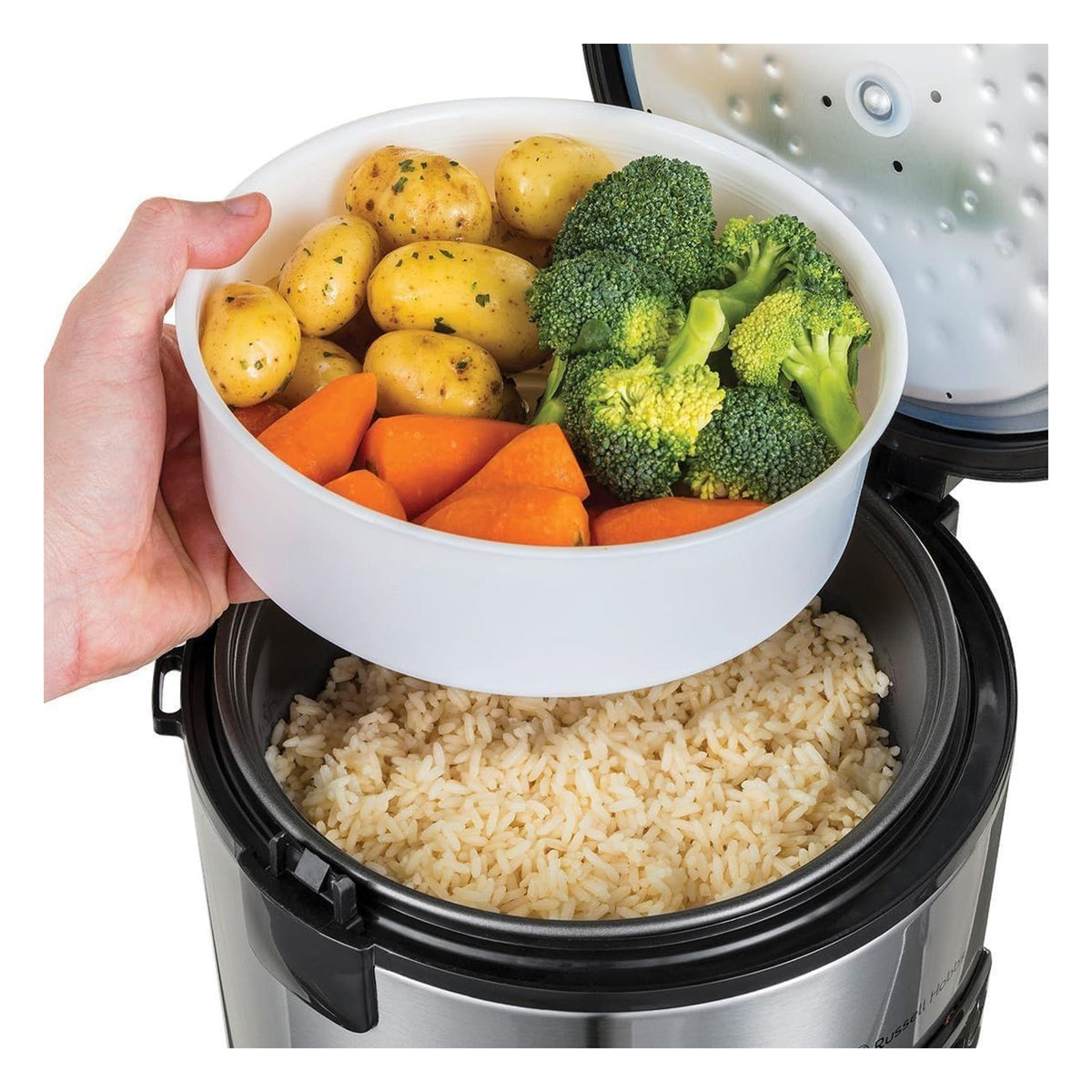 Aparat de gatit orez si gatit la abur Russell Hobbs, inox/negru