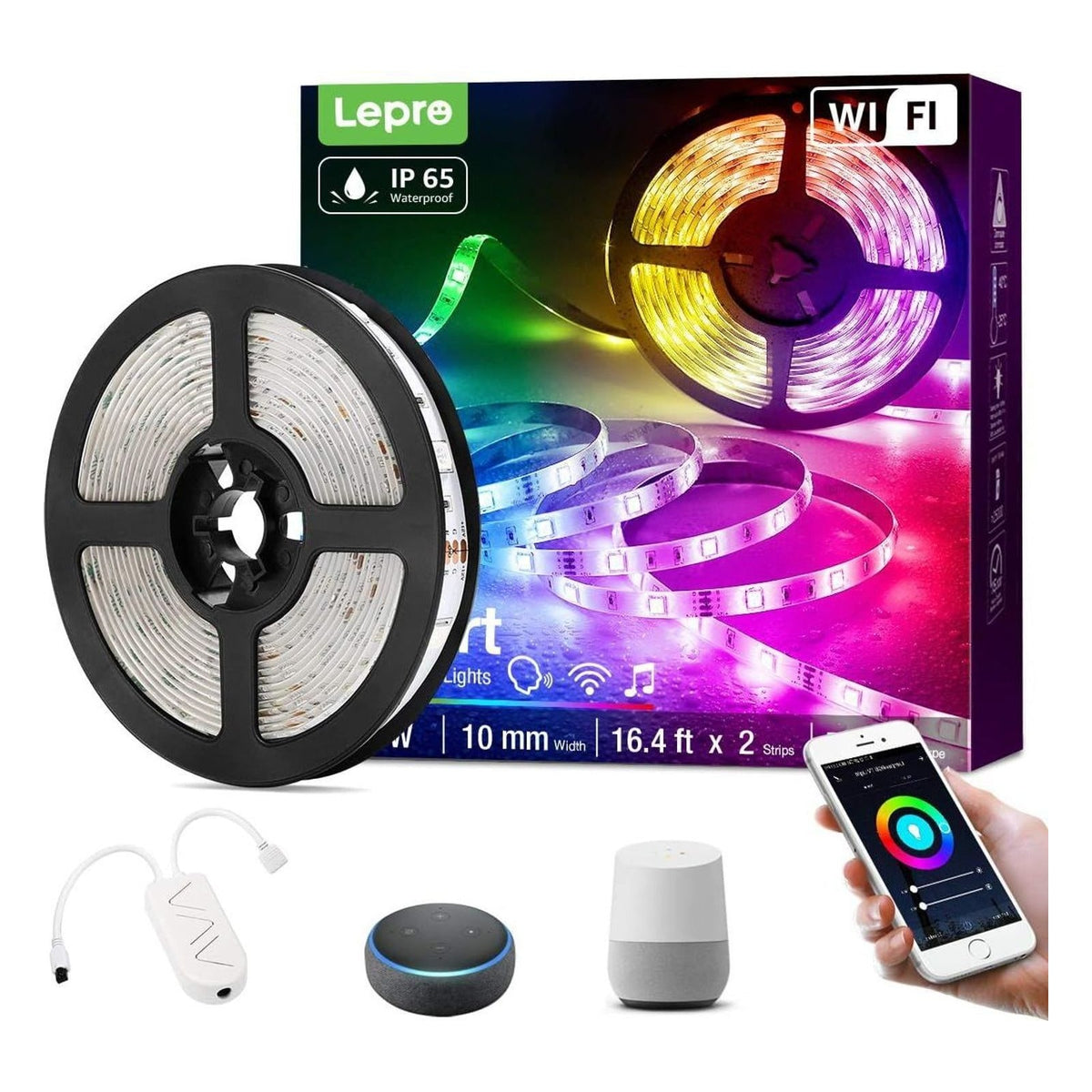 Banda LED inteligenta Lepro Wi-Fi RGB impermeabila, 5 m, compatibila cu Alexa si Google Home