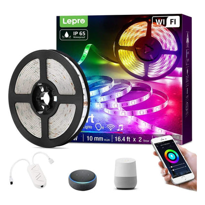 Banda LED inteligenta Lepro Wi-Fi RGB impermeabila, 5 m, compatibila cu Alexa si Google Home