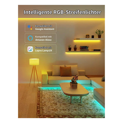 Banda LED inteligenta Lepro Wi-Fi RGB impermeabila, 5 m, compatibila cu Alexa si Google Home