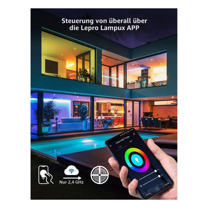 Banda LED inteligenta Lepro Wi-Fi RGB impermeabila, 5 m, compatibila cu Alexa si Google Home