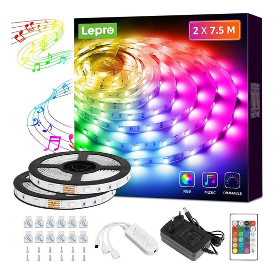 Banda LED Lepro RGB cu sincronizare muzica si telecomanda, 15 m
