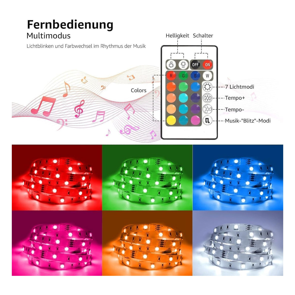 Banda LED Lepro RGB cu muzica si telecomanda, 15 m, rosu/verde/albastru