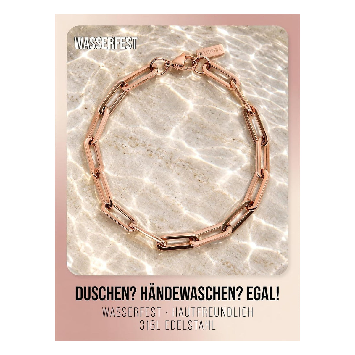 Bratara cu zale THIORA din otel inoxidabil, Statement - Rose Gold