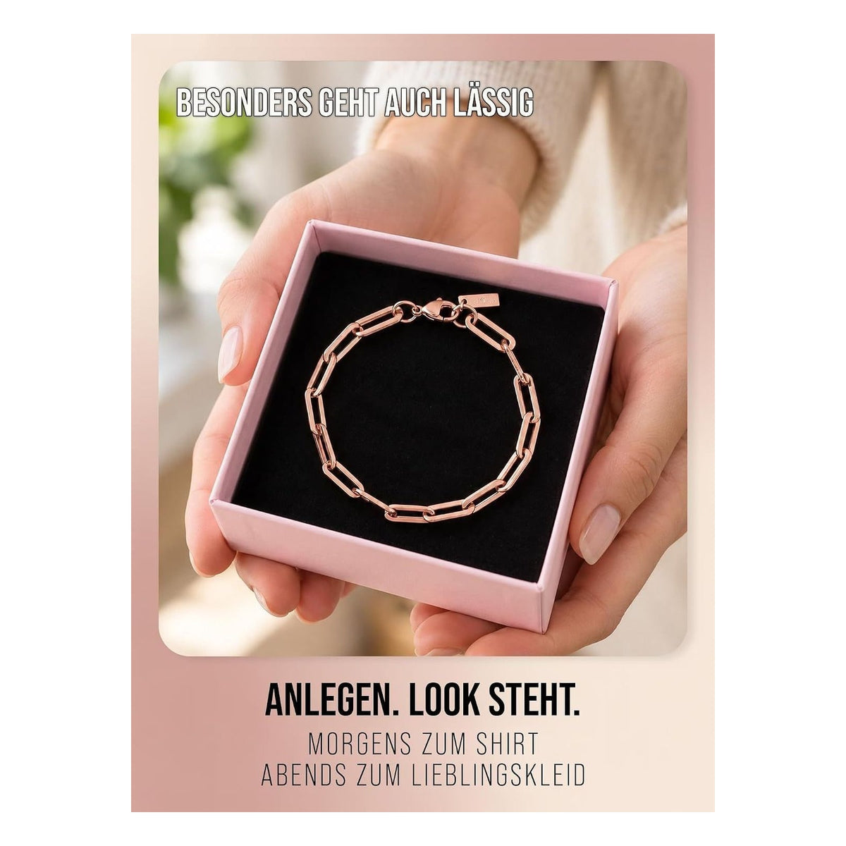 Bratara cu zale THIORA din otel inoxidabil, Statement - Rose Gold