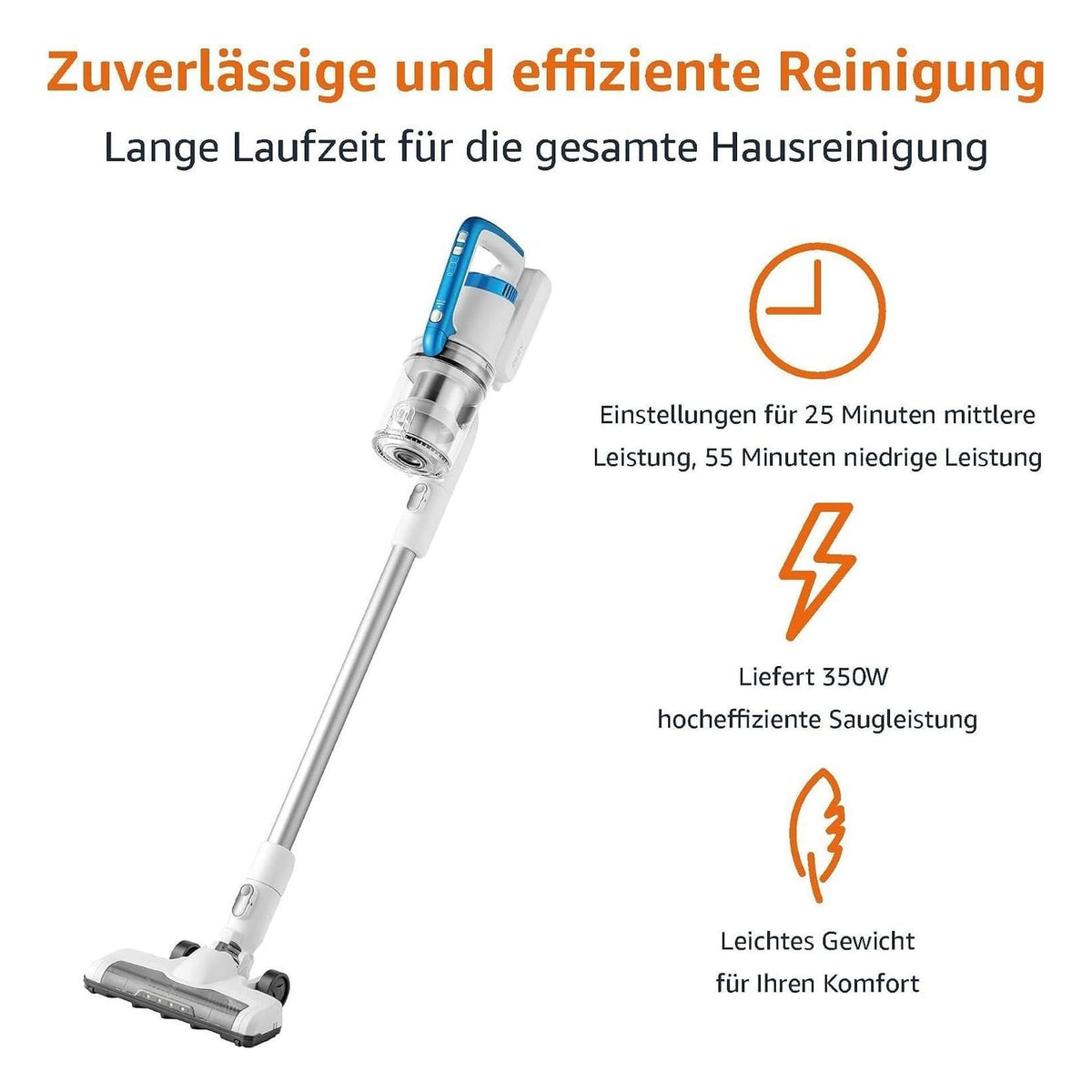 [RESIGILAT] Aspirator vertical fara fir Amazon Basics 2 in 1, motor BLDC 350W, recipient 0.7L, alb si albastru