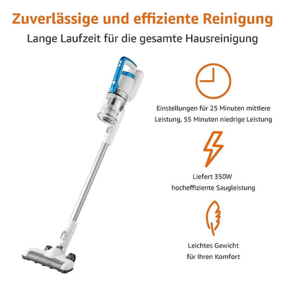 [RESIGILAT] Aspirator vertical fara fir Amazon Basics 2 in 1, motor BLDC 350W, recipient 0.7L, alb si albastru