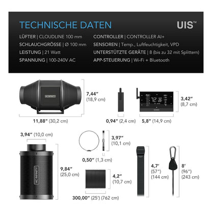 Set de ventilatie AC Infinity PRO 100 mm cu controler climatic